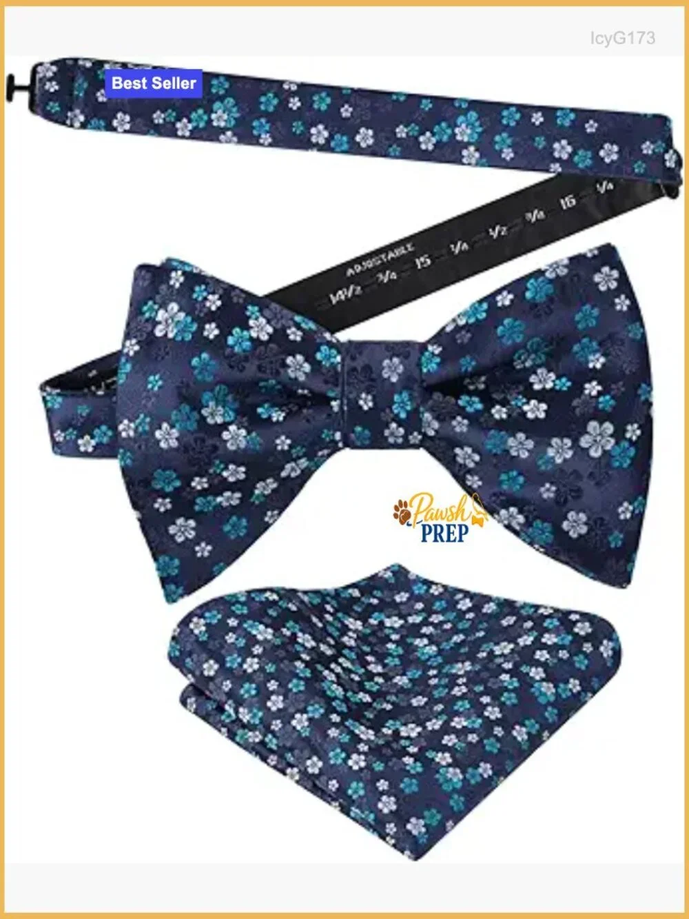 Pre-Tied Floral Bow Tie & Pocket Square Set, Silk Feel Polyester, Formal Wear